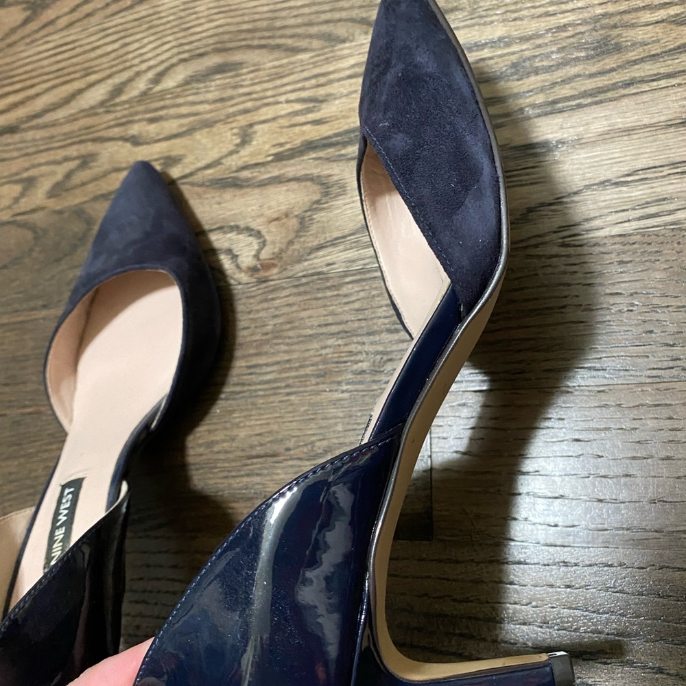 NINE WEST -Navy Blue Suede Patent D'orsay Pumps Heels - Picture 3 of 13